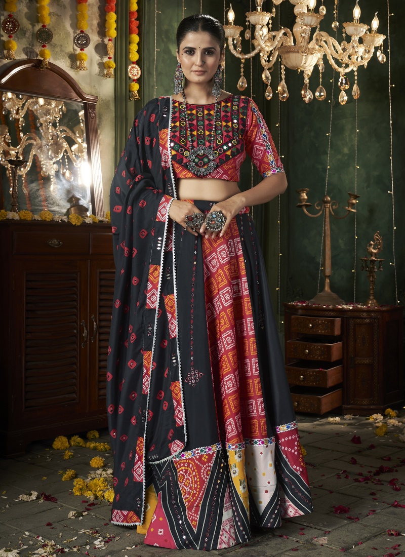 Black Maslin Cotton Mirror Work Navratri Chaniya Choli Black Maslin Cotton Mirror Work Navratri Chaniya Choli