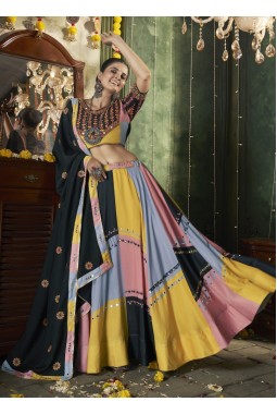 Multi Color Maslin Cotton Mirror Work Navratri Chaniya Choli
