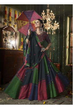 Multi-Colored Maslin Cotton Navratri Chaniya Choli With Mirror Work