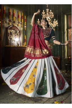 White Maslin Cotton Mirror Work Navratri Chaniya Choli