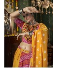 Yellow Maslin Cotton Mirror Work Navratri Chaniya Choli