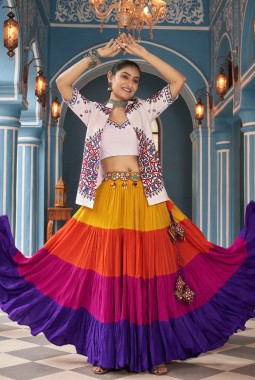 Vibrant Viscose Rayon Embroidered Navratri Lehenga Choli A Festive Masterpiece