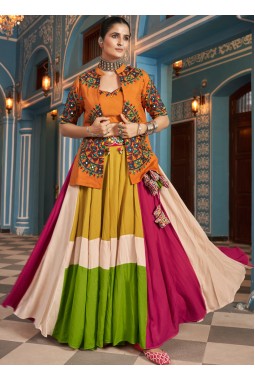 Exquisite Multi-Color Viscose Rayon Embroidered Navratri Lehenga Choli Embrace the Festive Spirit