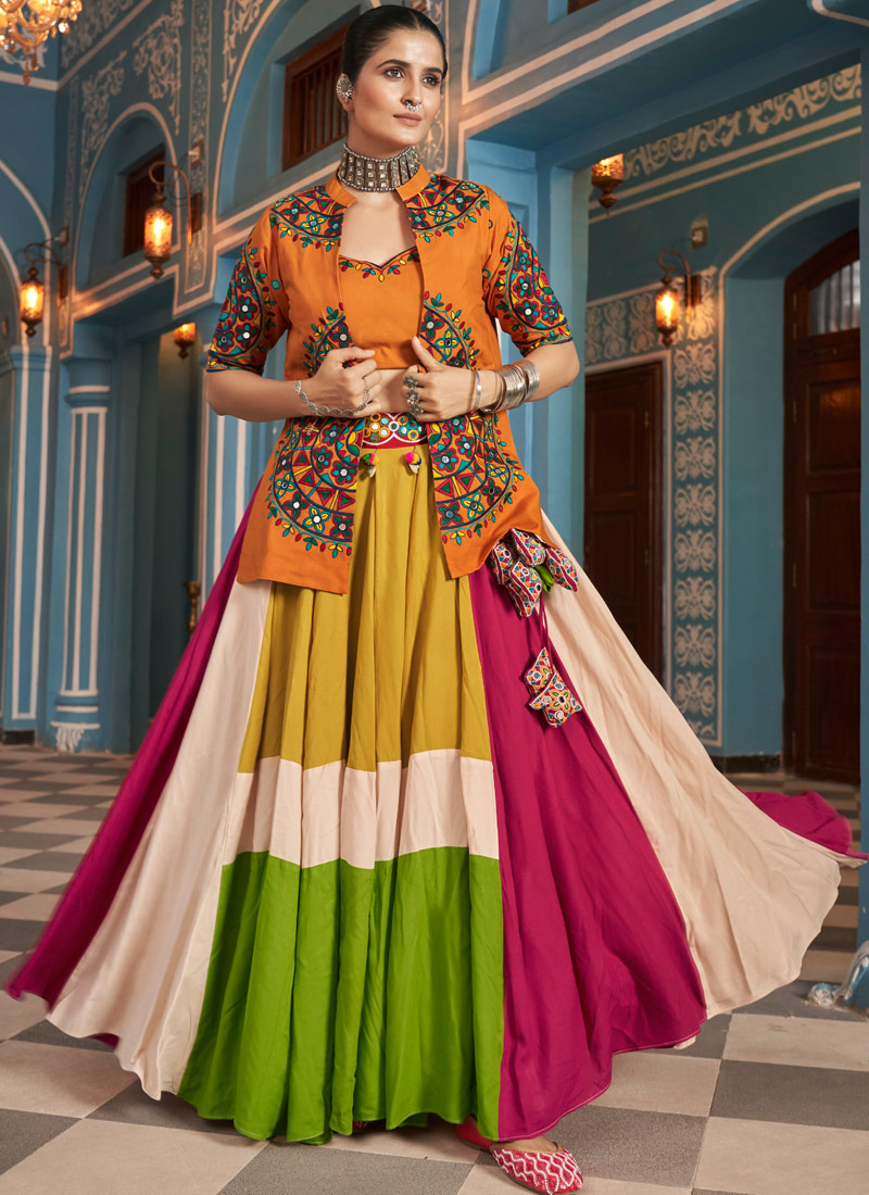 Exquisite Multi-Color Viscose Rayon Embroidered Navratri Lehenga Choli Embrace the Festive Spirit Exquisite Multi-Color Viscose Rayon Embroidered Navratri Lehenga Choli Embrace the Festive Spirit