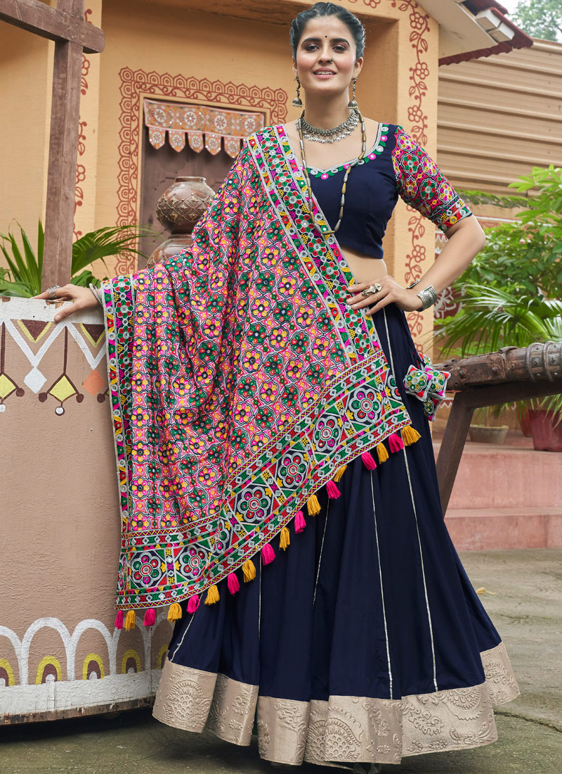 Navy Blue Viscose Rayon Navratri Chaniya Choli