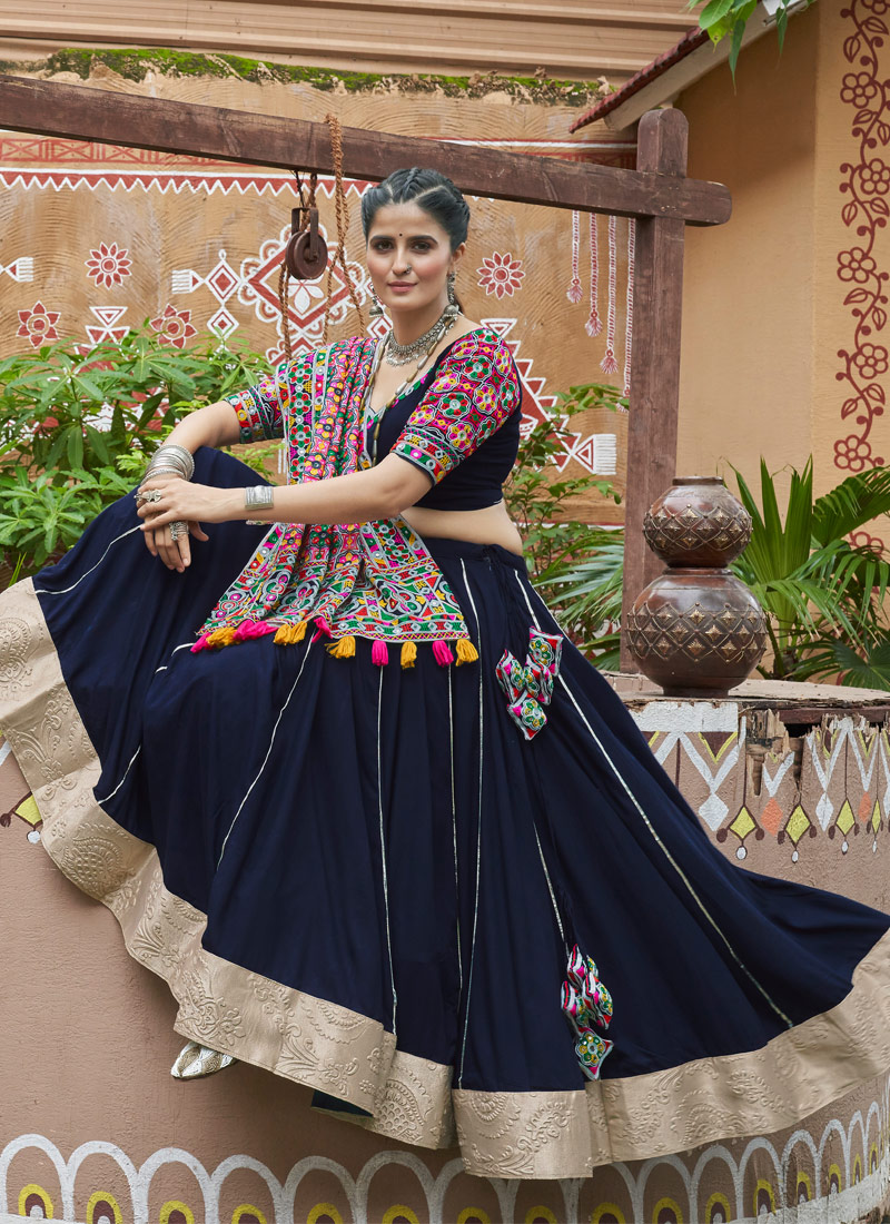 Navy Blue Viscose Rayon Navratri Chaniya Choli