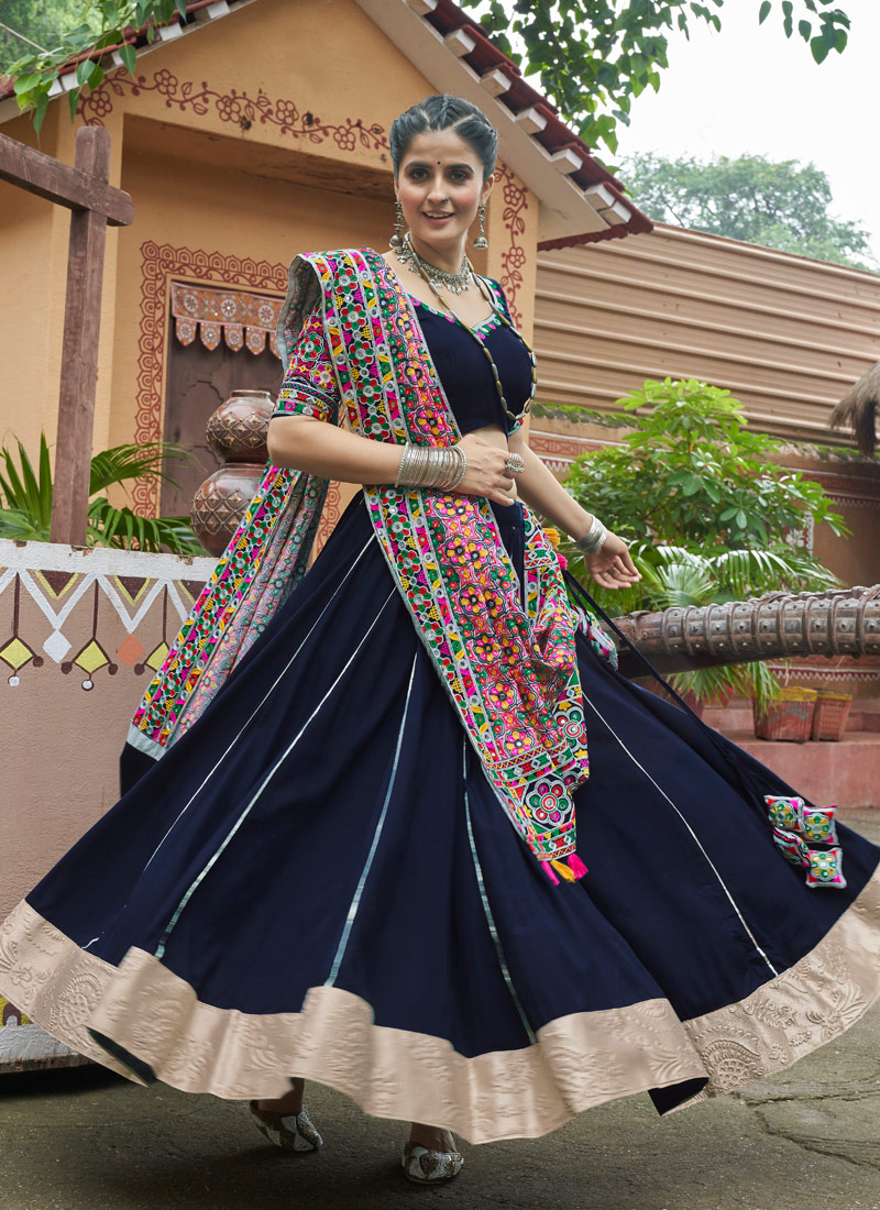 Navy Blue Viscose Rayon Navratri Chaniya Choli