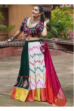 Multi Color Viscose Rayon Mirror Work Navratri Chaniya Choli