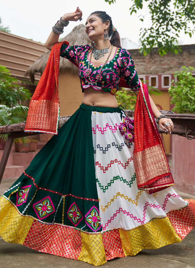 Multi Color Viscose Rayon Mirror Work Navratri Chaniya Choli