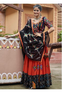 Orange Viscose Rayon Embroidered Navratri Chaniya Choli