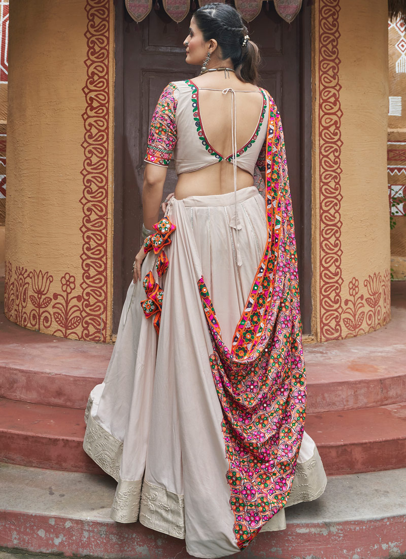 Beige Viscose Rayon Navratri Chaniya Choli And Dupatta