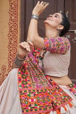 Beige Viscose Rayon Navratri Chaniya Choli And Dupatta