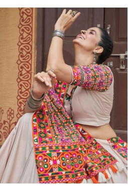 Beige Viscose Rayon Navratri Chaniya Choli And Dupatta