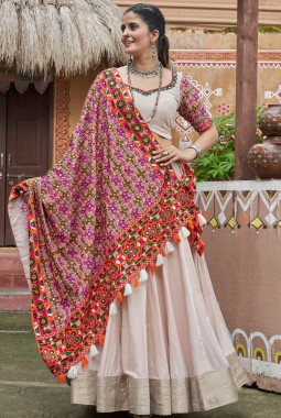 Beige Viscose Rayon Navratri Chaniya Choli And Dupatta