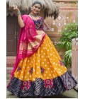 Yellow Maslin Cotton Mirror Work Navratri Chaniya Choli