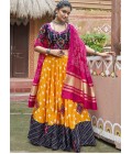 Yellow Maslin Cotton Mirror Work Navratri Chaniya Choli