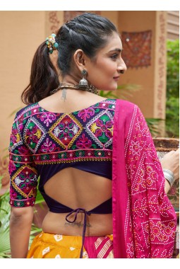 Yellow Maslin Cotton Mirror Work Navratri Chaniya Choli