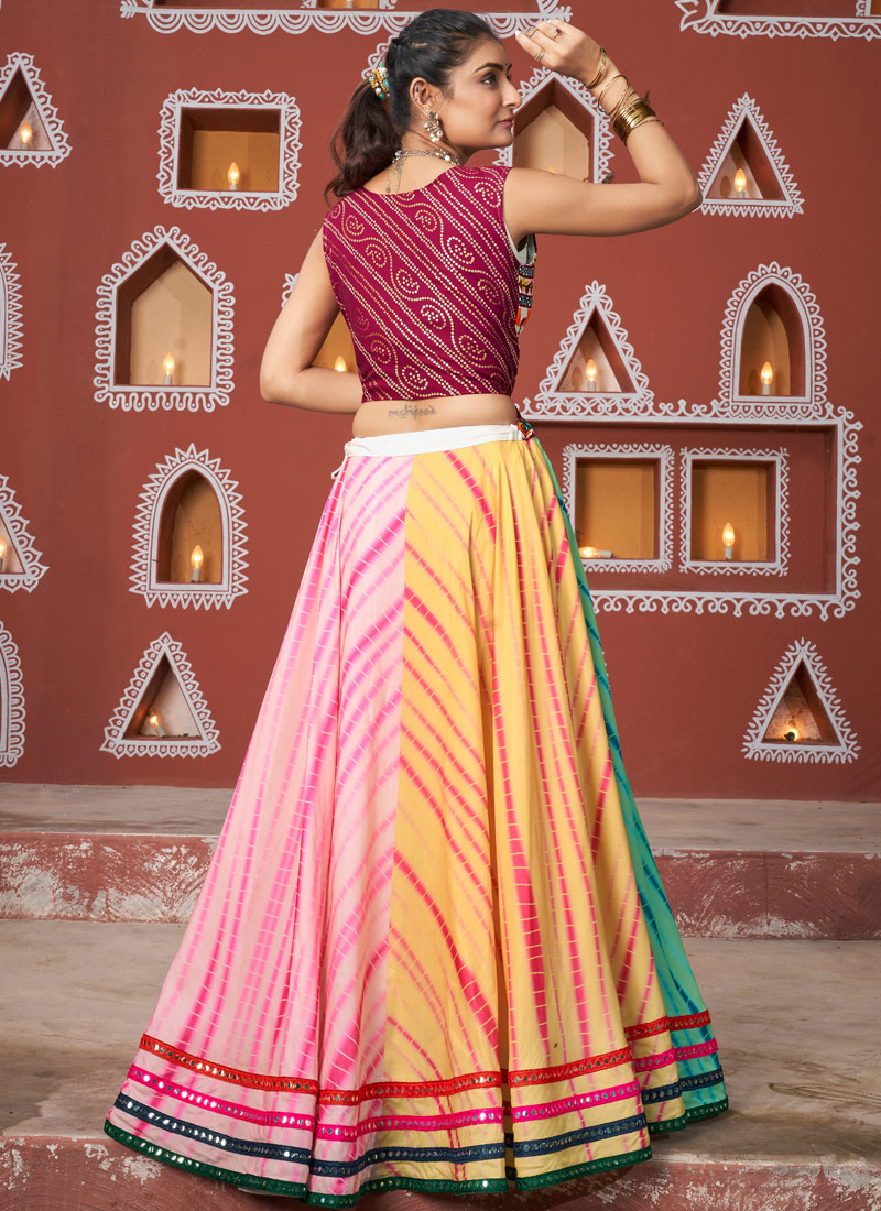 Multi Color Poly Maska Silk Embroidered Navratri Chaniya Choli