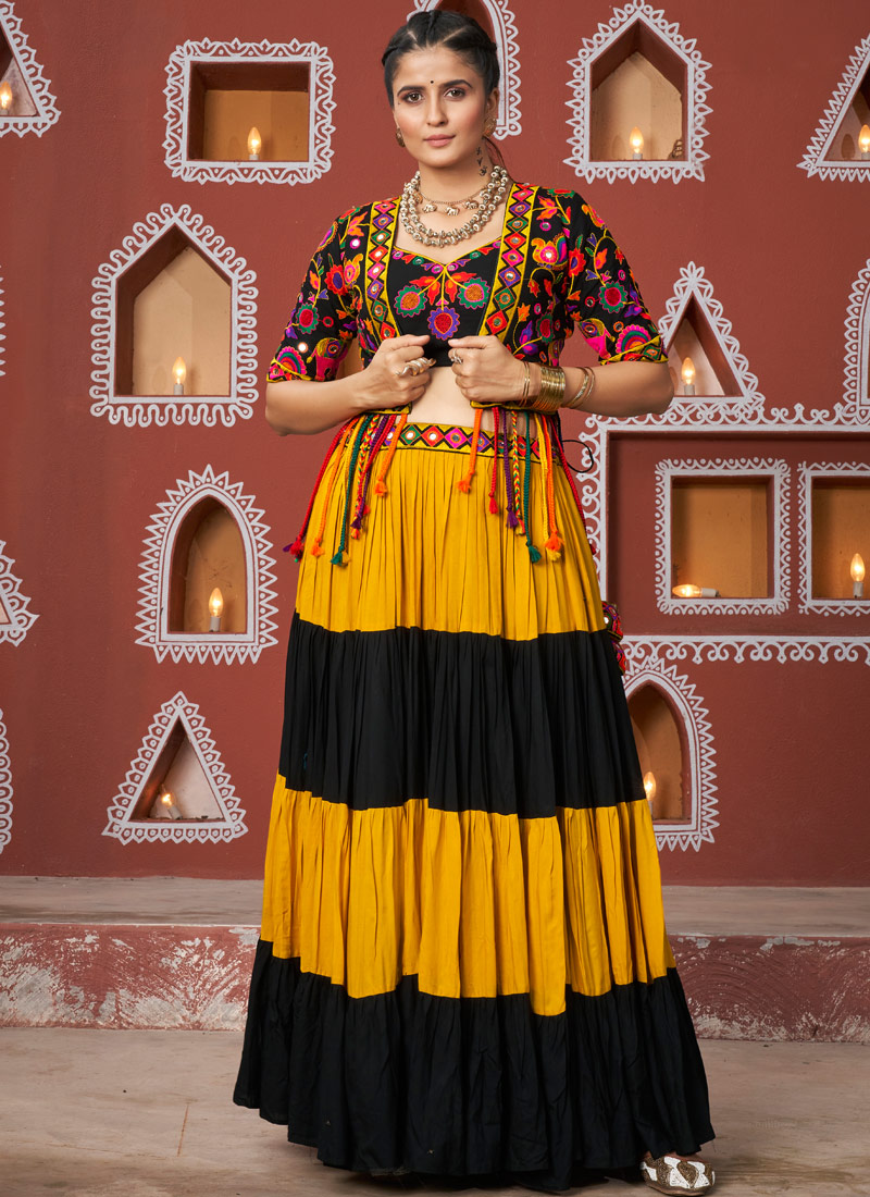 Multi Color Viscose Rayon Embroidered Navratri Chaniya Choli 