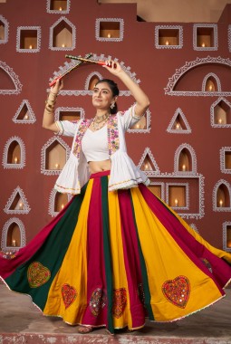 Multi Color Viscose Rayon Embroidery Navratri Chaniya Choli