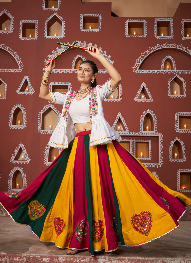 Multi Color Viscose Rayon Embroidery Navratri Chaniya Choli