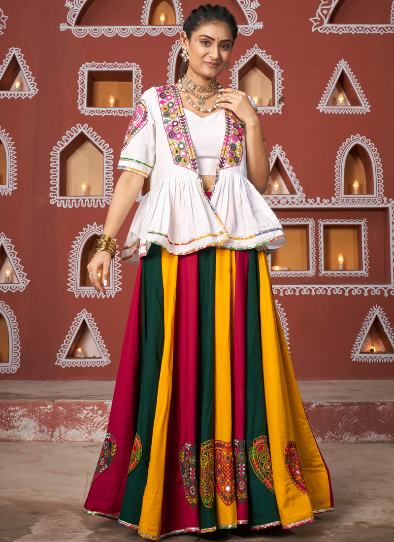 Multi Color Viscose Rayon Embroidery Navratri Chaniya Choli