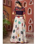 White Poly Silk Embroidered Navratri Chaniya Choli