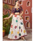 White Poly Silk Embroidered Navratri Chaniya Choli