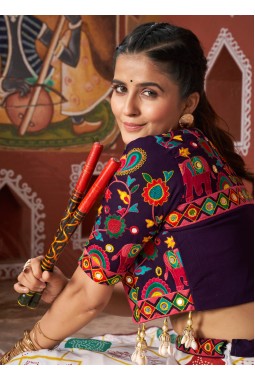 White Poly Silk Embroidered Navratri Chaniya Choli