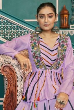 Lavender Poly Silk Mirror Work Navratri Chaniya Choli