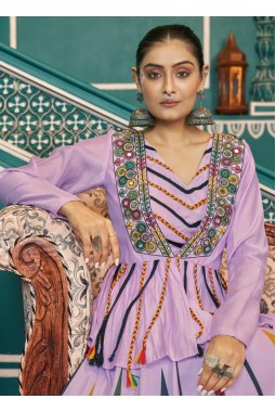 Lavender Poly Silk Mirror Work Navratri Chaniya Choli