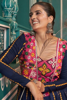 Multi Color Poly Silk Mirror Work Navratri Chaniya Choli