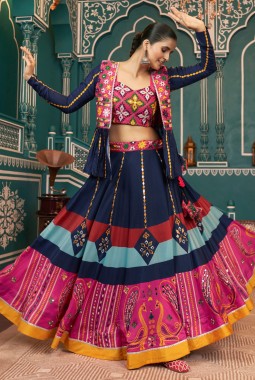 Multi Color Poly Silk Mirror Work Navratri Chaniya Choli