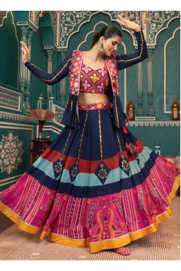 Multi Color Poly Silk Mirror Work Navratri Chaniya Choli