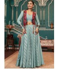 Pista Green Viscose Rayon Foil Print Navratri Chaniya Choli