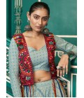 Pista Green Viscose Rayon Foil Print Navratri Chaniya Choli