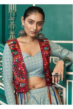 Pista Green Viscose Rayon Foil Print Navratri Chaniya Choli