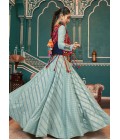 Pista Green Viscose Rayon Foil Print Navratri Chaniya Choli