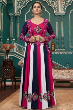 Multi Color Viscose Rayon Embroidery Work Navratri Chaniya Choli
