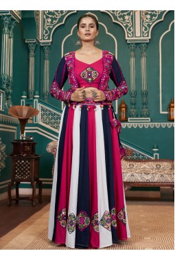 Multi Color Viscose Rayon Embroidery Work Navratri Chaniya Choli