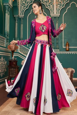 Multi Color Viscose Rayon Embroidery Work Navratri Chaniya Choli