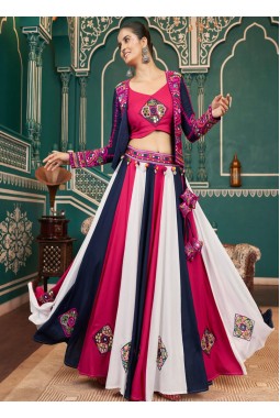 Multi Color Viscose Rayon Embroidery Work Navratri Chaniya Choli