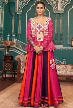 Multi Color Viscose Rayon Lace Work Navratri Chaniya Choli