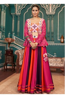 Multi Color Viscose Rayon Lace Work Navratri Chaniya Choli