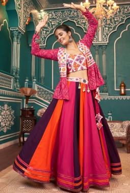 Multi Color Viscose Rayon Lace Work Navratri Chaniya Choli