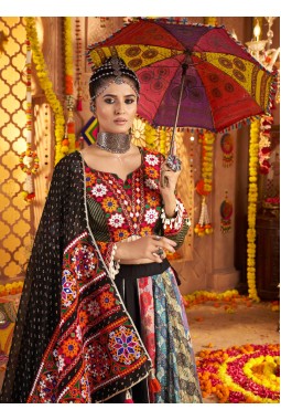 Black Viscose Rayon Thread work Navratri Chaniya Choli