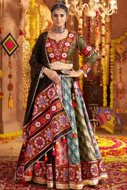 Black Viscose Rayon Thread work Navratri Chaniya Choli