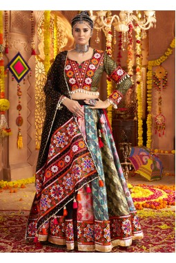 Black Viscose Rayon Thread work Navratri Chaniya Choli