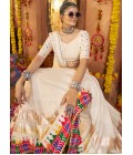 White Viscose Rayon Thread Embroidered Navratri Chaniya Choli White Viscose Rayon Thread Embroidered Navratri Chaniya Choli