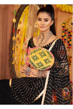Black Viscose Rayon Thread Embroidered Navratri Chaniya Choli
